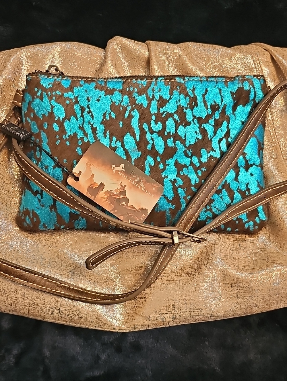 Montana West Turquoise and Brown Crossbody Bag